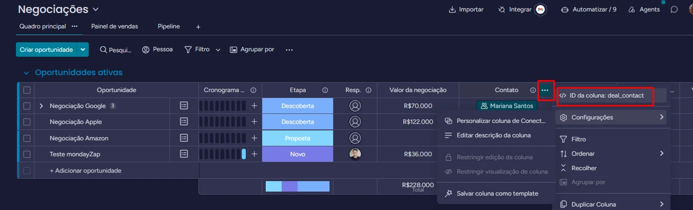 Select Column ID from the column menu.