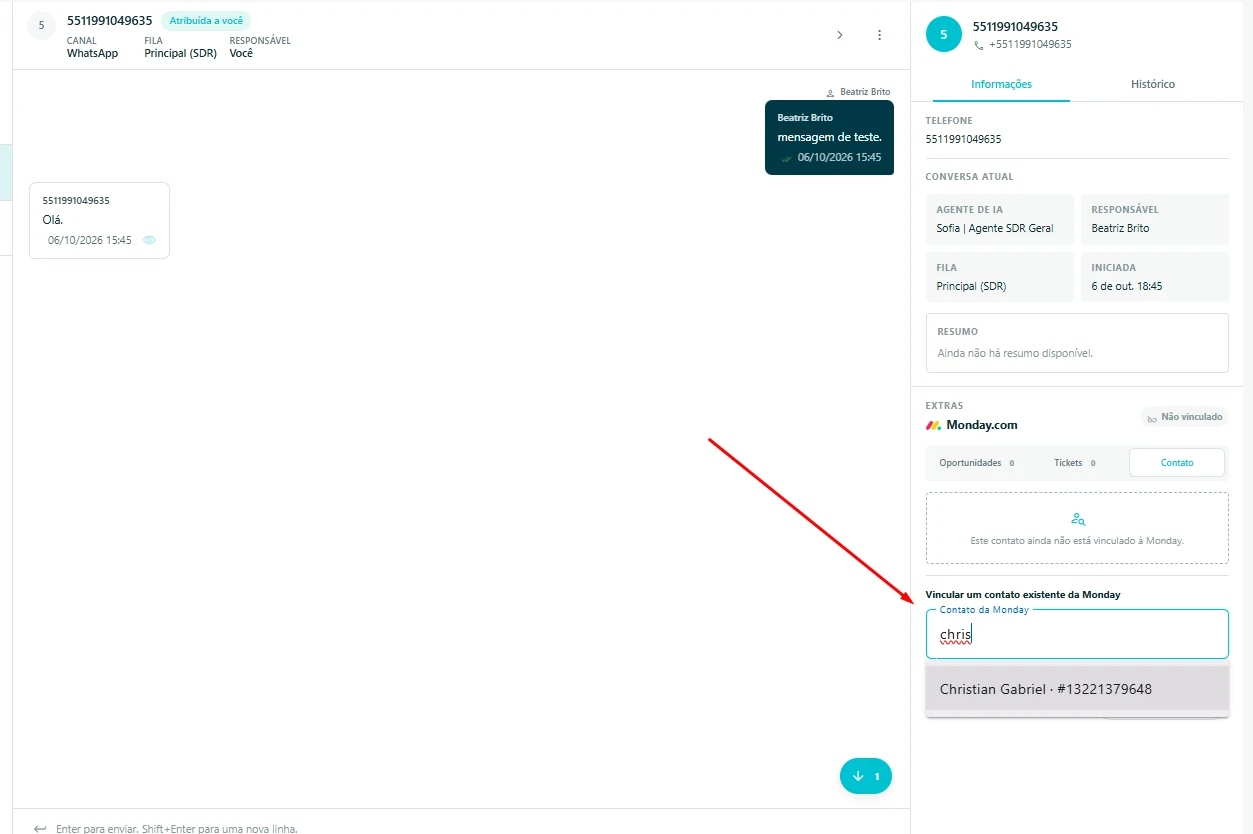 Select the existing monday contact and click Link contact.