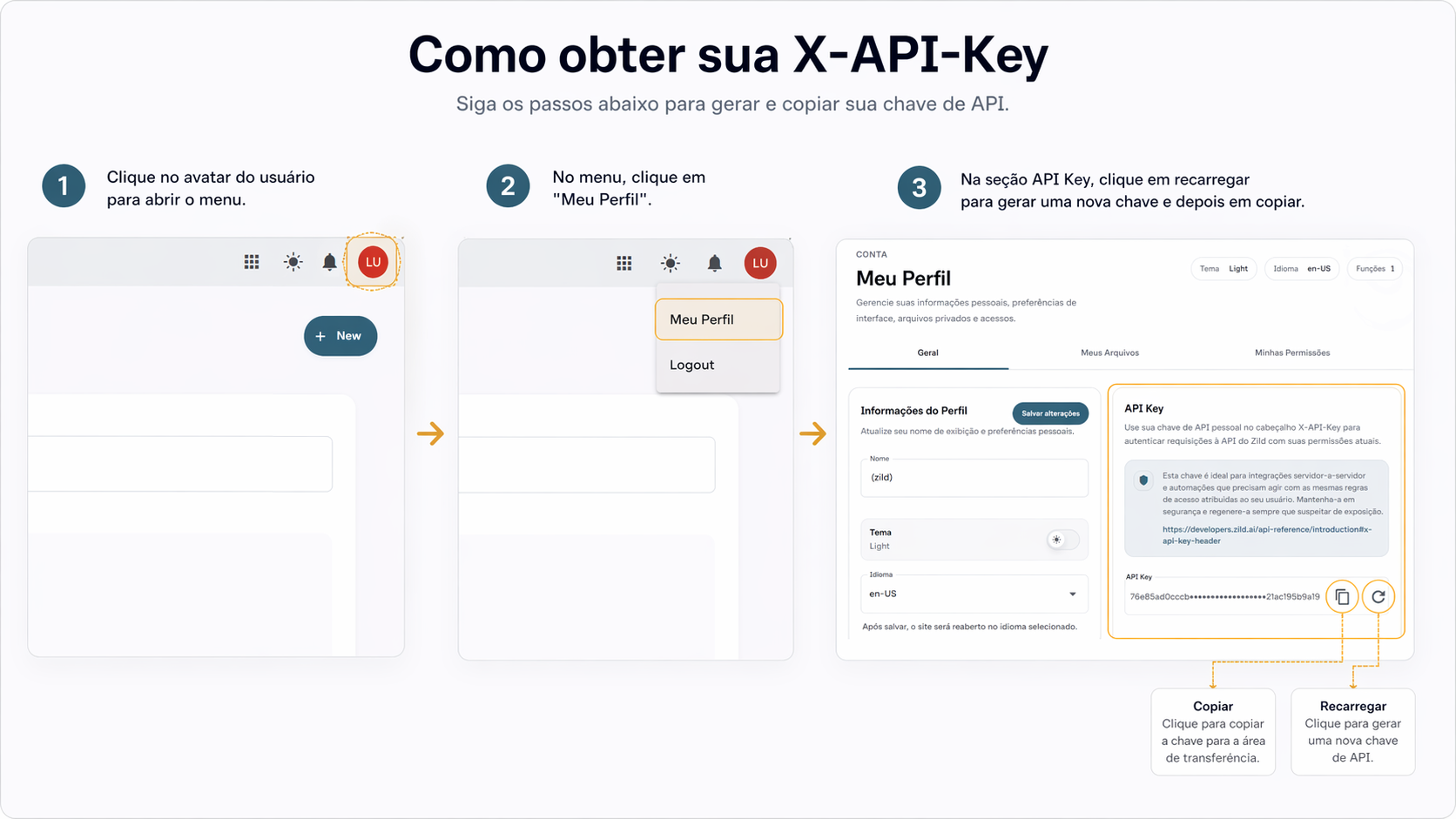 Zild profile showing where to generate a user API key